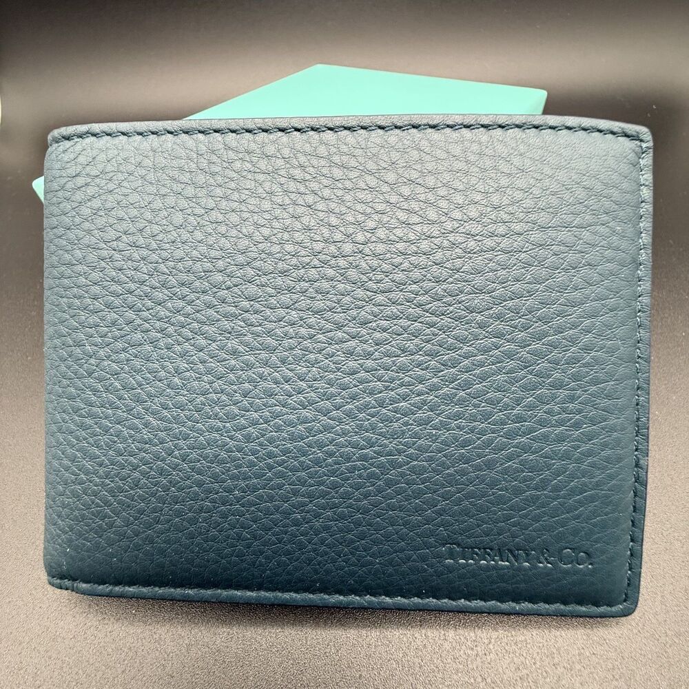 NEW Tiffany & Co. Men’s Grain Leather Bifold Wallet - Pond Blue - Full Set - Picture 3 of 11